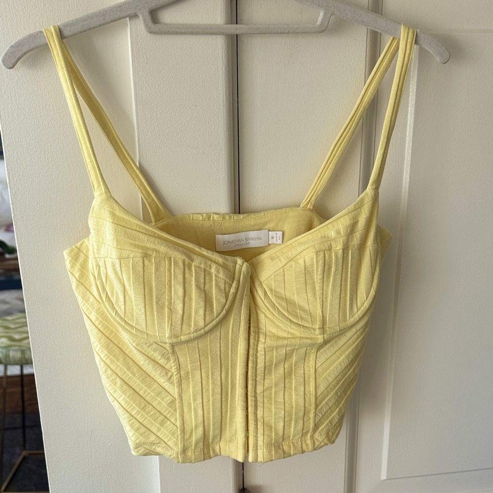 Jonathan Simkhai Cropped Tank Top in Butter Yellow. Size Medium